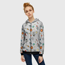 Толстовка на молнии женская Космический астронавт, цвет: 3D-черный — фото 2