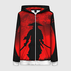 Толстовка на молнии женская САМУРАЙ кровавой луны, цвет: 3D-белый
