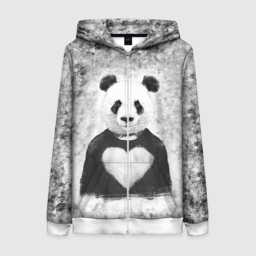 Женская толстовка на молнии Панда Любовь Сердце Меланж / 3D-Белый – фото 1