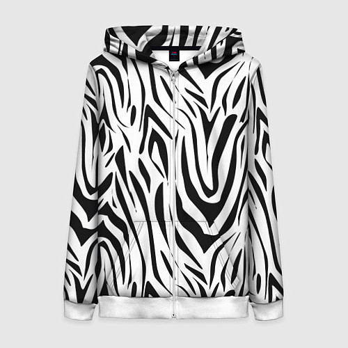 Женская толстовка на молнии Черно-белая зебра / 3D-Белый – фото 1