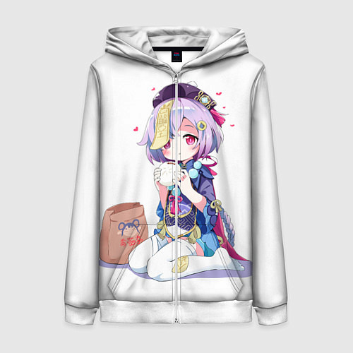 Женская толстовка на молнии Ци Ци из Genshin Impact / 3D-Белый – фото 1