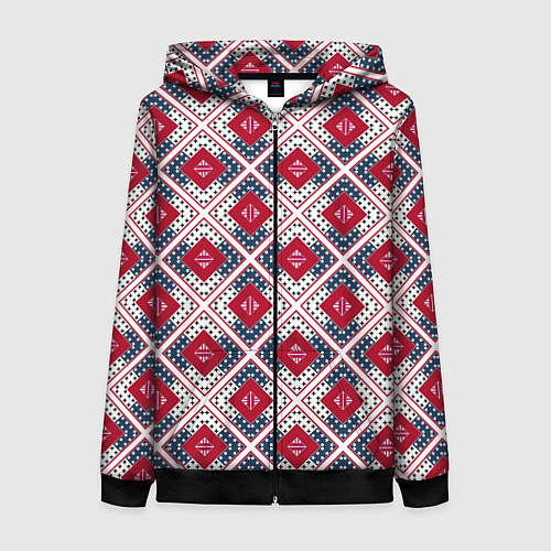 Женская толстовка на молнии Красно-синий плед -клетка / 3D-Черный – фото 1