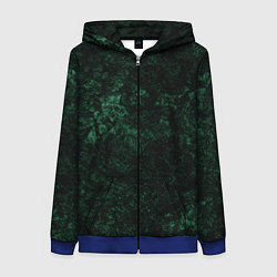 Толстовка на молнии женская Темно-зеленый мраморный узор, цвет: 3D-синий