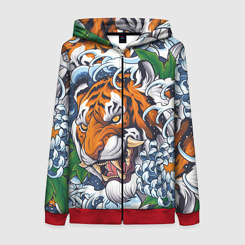Женская толстовка на молнии Тигр / 3D-Красный – фото 1