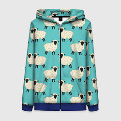 Женская толстовка на молнии Овечки паттерн на бирюзовом