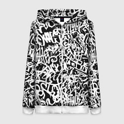 Толстовка на молнии женская Graffiti white on black, цвет: 3D-белый