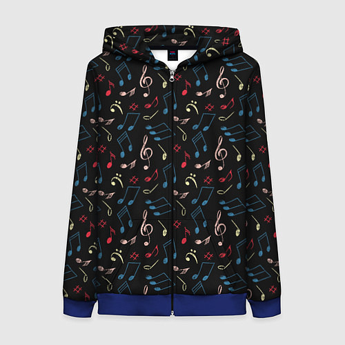 Женская толстовка на молнии Ноты паттерн / 3D-Синий – фото 1