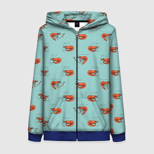 Женская толстовка на молнии Креветки паттерн / 3D-Синий – фото 1