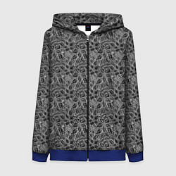 Толстовка на молнии женская Черно-белый ажурный узор, цвет: 3D-синий