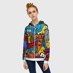 Толстовка на молнии женская LOVE PEACE PARTY Z, цвет: 3D-белый — фото 2
