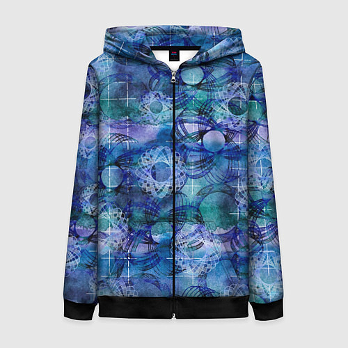 Женская толстовка на молнии Абстракция - акварельный узор / 3D-Черный – фото 1