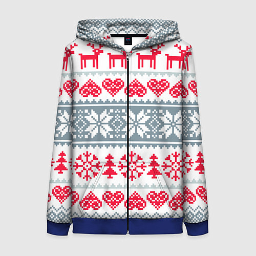 Женская толстовка на молнии Вязаный рисунок / 3D-Синий – фото 1