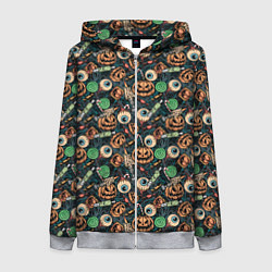 Толстовка на молнии женская Счастливого Хэллоуина, цвет: 3D-меланж