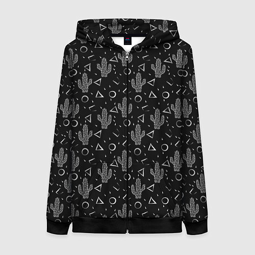 Женская толстовка на молнии Черно белые кактусы / 3D-Черный – фото 1