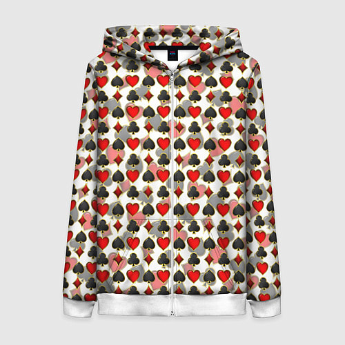 Женская толстовка на молнии КАРТЫ КАРТОЧНЫЕ МАСТИ / 3D-Белый – фото 1