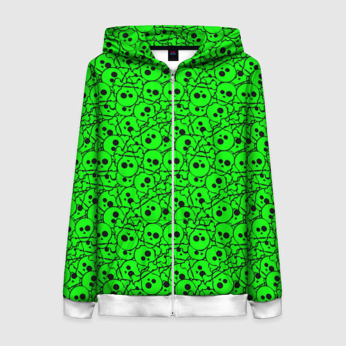 Женская толстовка на молнии Черепа на кислотно-зеленом фоне / 3D-Белый – фото 1
