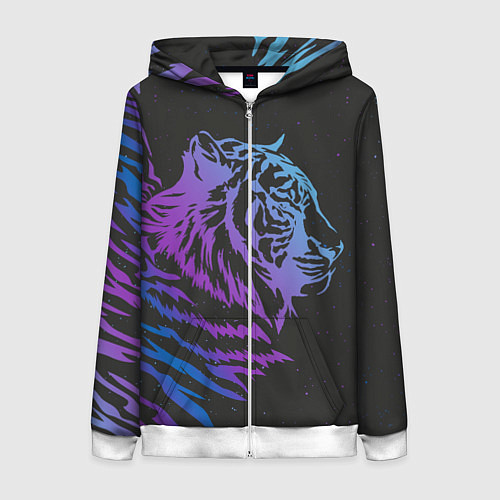 Женская толстовка на молнии Tiger Neon / 3D-Белый – фото 1