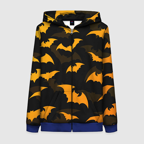 Женская толстовка на молнии ЛЕТУЧИЕ МЫШИ НОЧЬ ХЕЛЛОУИН HALLOWEEN NIGHT BATS / 3D-Синий – фото 1
