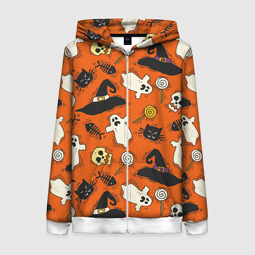 Женская толстовка на молнии Хэллоуинские шалости / 3D-Белый – фото 1