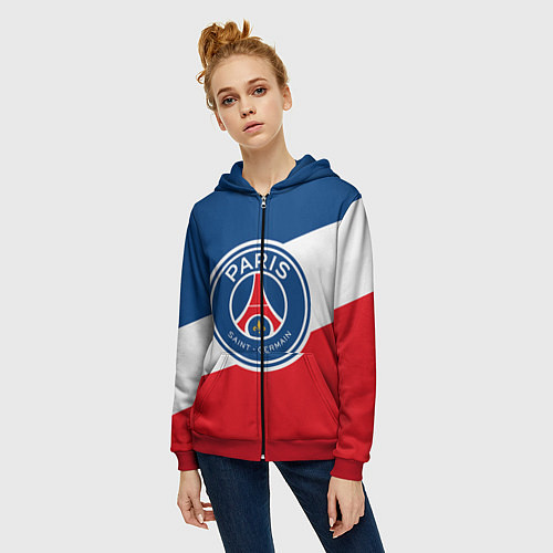 Женская толстовка на молнии Paris Saint-Germain FC / 3D-Красный – фото 3