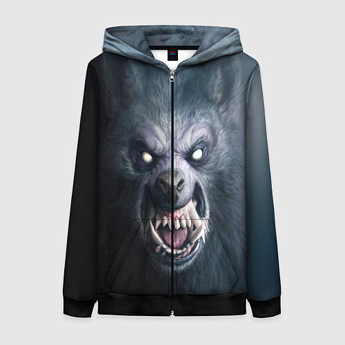 Женская толстовка на молнии ВОЛК-ОБОРОТЕНЬ / 3D-Черный – фото 1