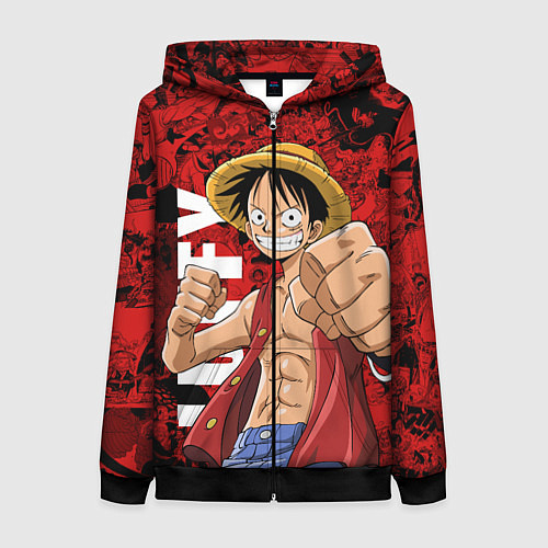 Женская толстовка на молнии Манки Д Луффи, One Piece / 3D-Черный – фото 1