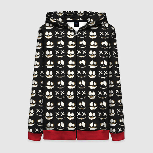 Женская толстовка на молнии Прикольные смайлы Хэллоуин 2 Halloween 2 / 3D-Красный – фото 1