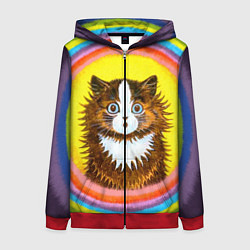 Толстовка на молнии женская Радужный кот Луиса Уэйна, цвет: 3D-красный