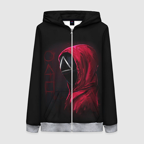 Женская толстовка на молнии ИГРА В КАЛЬМАРА, СТРАЖ ТРЕУГОЛЬНИК, ФИГУРЫ ИГРЫ / 3D-Меланж – фото 1