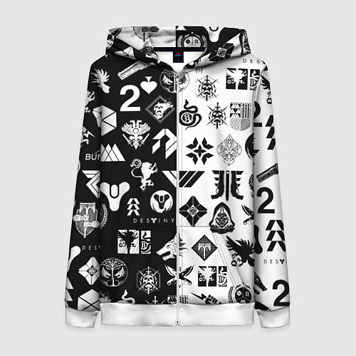 Женская толстовка на молнии DESTINY LOGOBOMBING ЧЁРНО БЕЛОЕ / 3D-Белый – фото 1