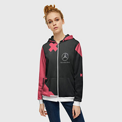 Толстовка на молнии женская Мерседес Mersedes, цвет: 3D-белый — фото 2