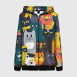 Толстовка на молнии женская Крутые коты, цвет: 3D-черный