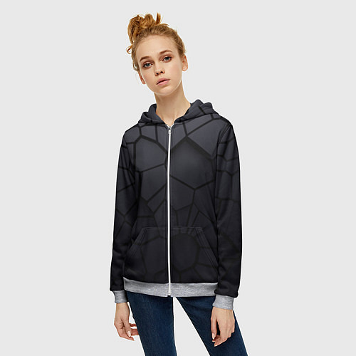 Женская толстовка на молнии Карбоновые 3D плиты 3Д плиты геометрия / 3D-Меланж – фото 3
