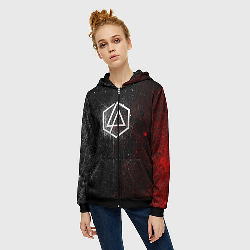 Женская толстовка на молнии Linkin Park Logo Линкин Парк / 3D-Черный – фото 3