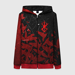 Толстовка на молнии женская БЕРСЕРК КЛЕЙМО ЛОГО СТАЯ ВОРОН, RED CROW, цвет: 3D-красный