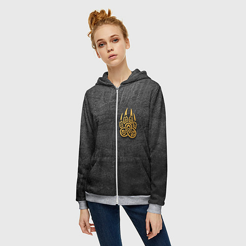 Женская толстовка на молнии Волчий отпечаток золотом Символ Велеса / 3D-Меланж – фото 3