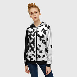 Толстовка на молнии женская Черно-белый камуфляж, цвет: 3D-черный — фото 2