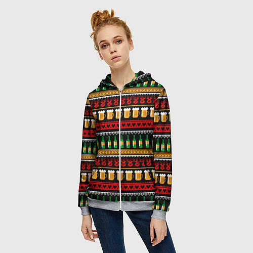 Женская толстовка на молнии Пивной свитер / 3D-Меланж – фото 3