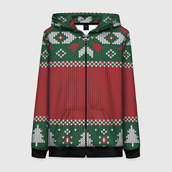 Толстовка на молнии женская Knitted Christmas Pattern, цвет: 3D-черный