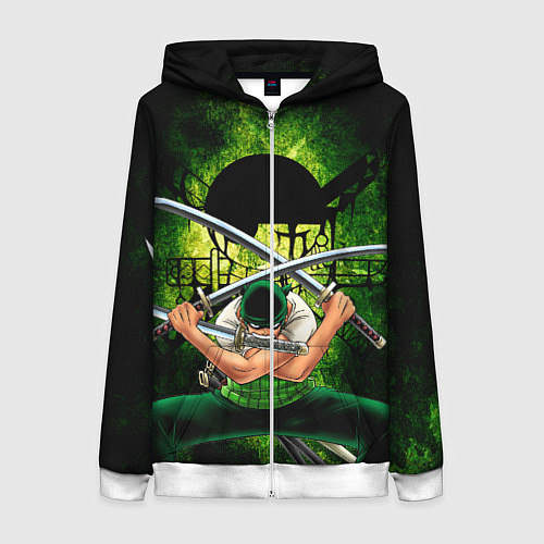 Женская толстовка на молнии Зоро Ророноа с катанами Ван пис / 3D-Белый – фото 1