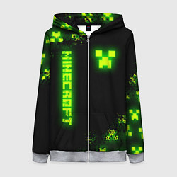 Толстовка на молнии женская MINECRAFT NEON LOGO CREEPER, цвет: 3D-меланж