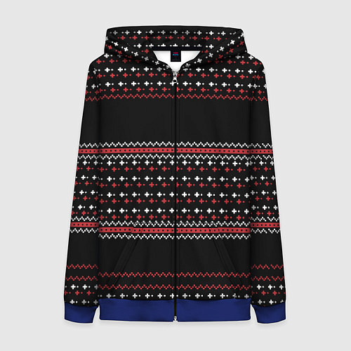 Женская толстовка на молнии НОВОГОДНИЙ ПАТТЕРН SWEATER / 3D-Синий – фото 1