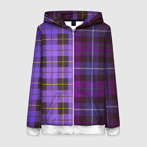 Женская толстовка на молнии Purple Checkered / 3D-Белый – фото 1