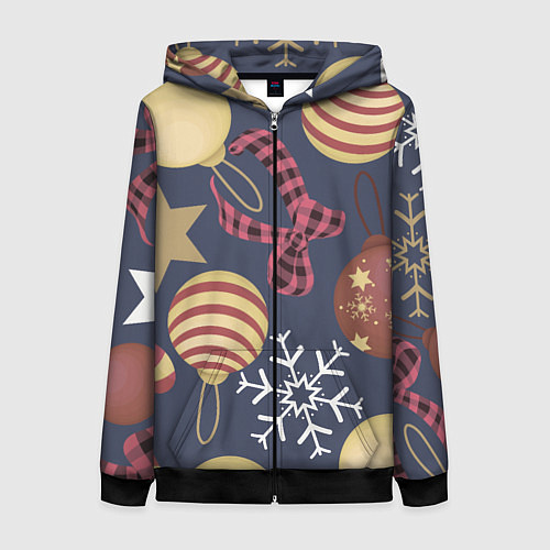 Женская толстовка на молнии Елочные Игрушки Звезды / 3D-Черный – фото 1