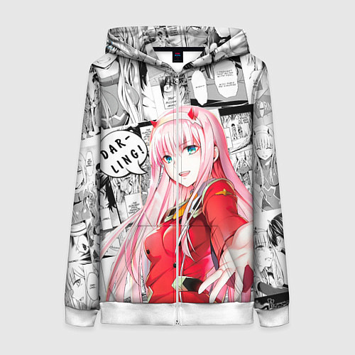 Женская толстовка на молнии Zero Two Зеро ту на манге фрейм / 3D-Белый – фото 1