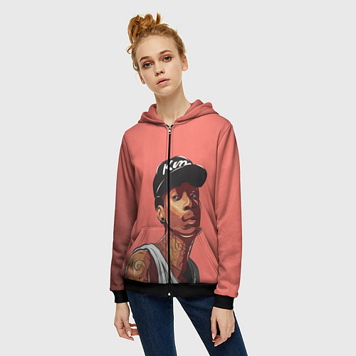 Женская толстовка на молнии Wiz Khalifa Art / 3D-Черный – фото 3