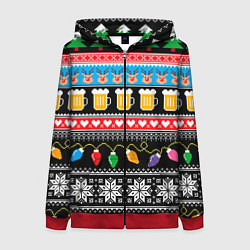 Женская толстовка на молнии Новогодний пивной узор