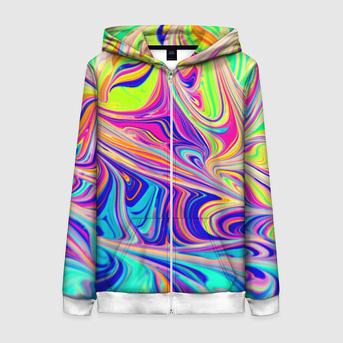 Женская толстовка на молнии Аномально яркие цветные разводы / 3D-Белый – фото 1