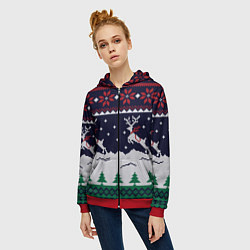 Толстовка на молнии женская СВИТЕР С ОЛЕНЯМИ DEER SWEATER, цвет: 3D-красный — фото 2
