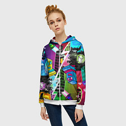 Толстовка на молнии женская Geometry Dash: Parallel Worlds, цвет: 3D-белый — фото 2